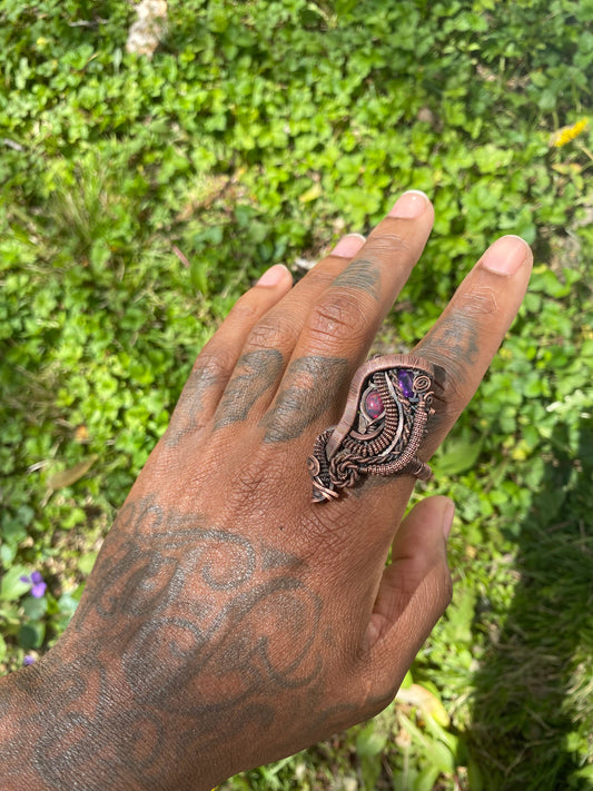 Black Opal x Amethyst Ring